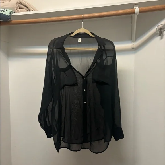 Sheer Black Button-Up Blouse - Picture 1 of 5